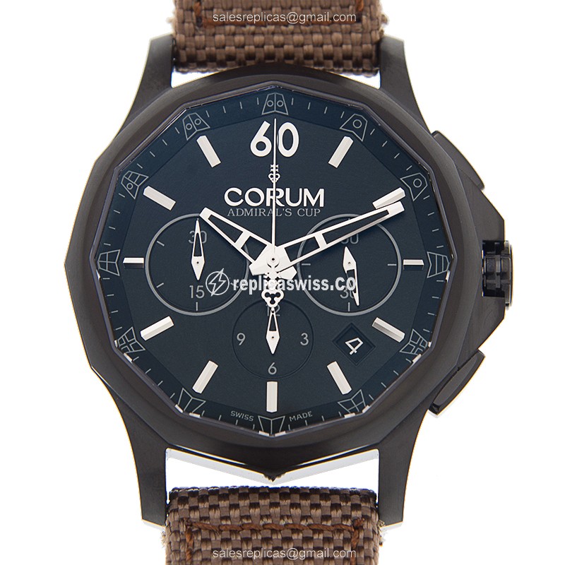 Corum Admiral's Cup Replica - Automatic - Steel Case - Black Dial - Brown Leather Strap - Luxury Replica ADMIRALS CUP Watch